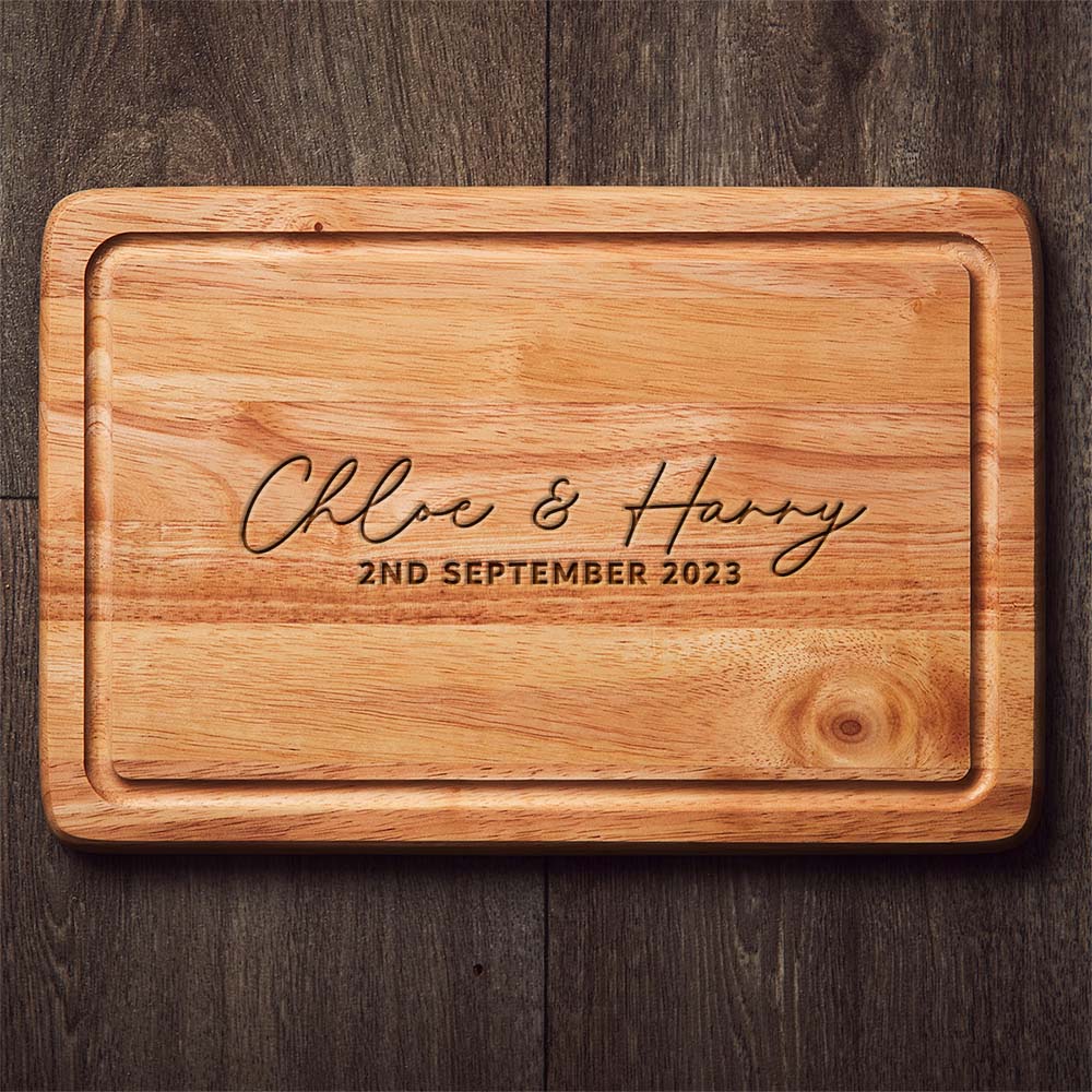 Engraved Olive Wood Chopping Board Personalised Couples Gift Engagement